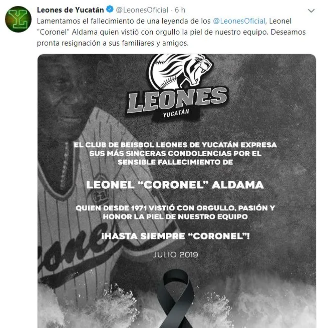 TWITTER @LEONESOFICIAL Publicación de Leones de Yucatán