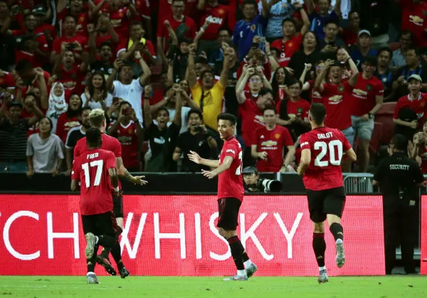 Mason Greenwood festeja su anotación ante Inter de Milan