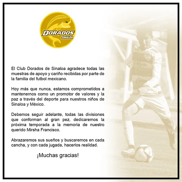 TWITTER @Dorados Dorados lamentó el fallecimiento del joven jugador