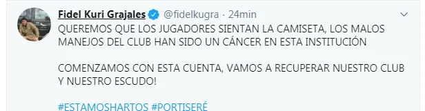 TWITTER @FIDELKUGRA El último ataque al dueño del equipo