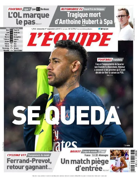 La portada de L'Equipe con Neyamar