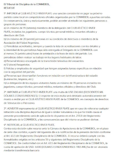 CONMEBOL Comunicado de la Conmebol