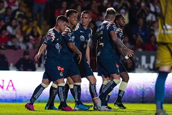 El festejo de uno de los goles de América