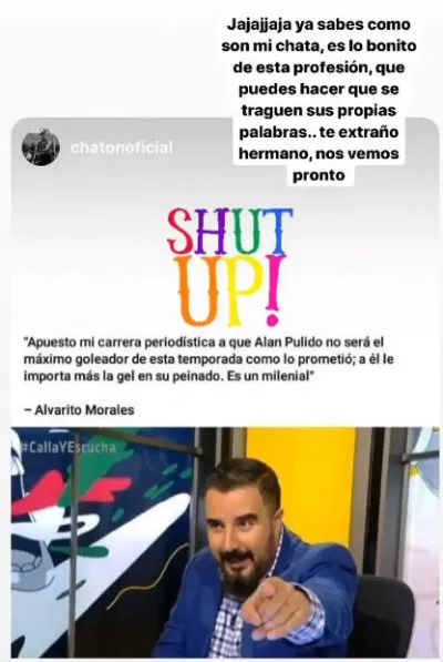 INSTAGRAM @ALAN_PULIDO17 Mensaje de Alan Pulido a declaración de Morales