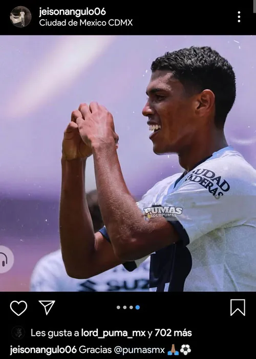INSTAGRAM JEISONANGULO06 Así se despidió Angulo de los Pumas