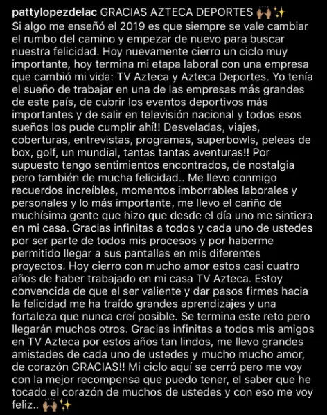 Carta de despedida de Patty López