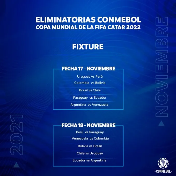 TWITTER @Conmebol Fecha 17 y 18 de las eliminatorias de Conmebol para el Mundial