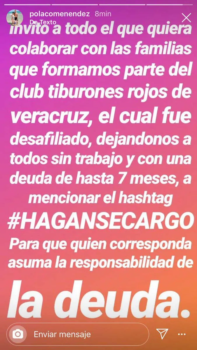 INSTAGRAM Publicación de Polaco Menéndez