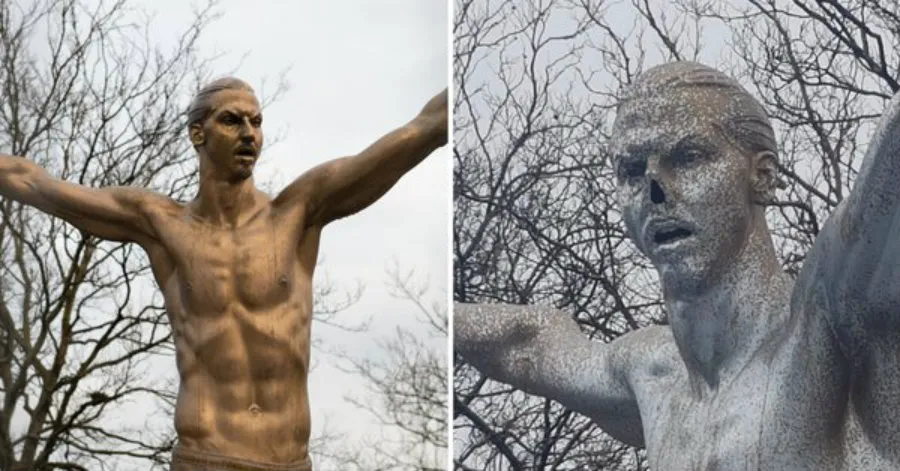 TWITTER @MANCHETEASOLO Estatua de Ibrahimovic con la nariz cortada