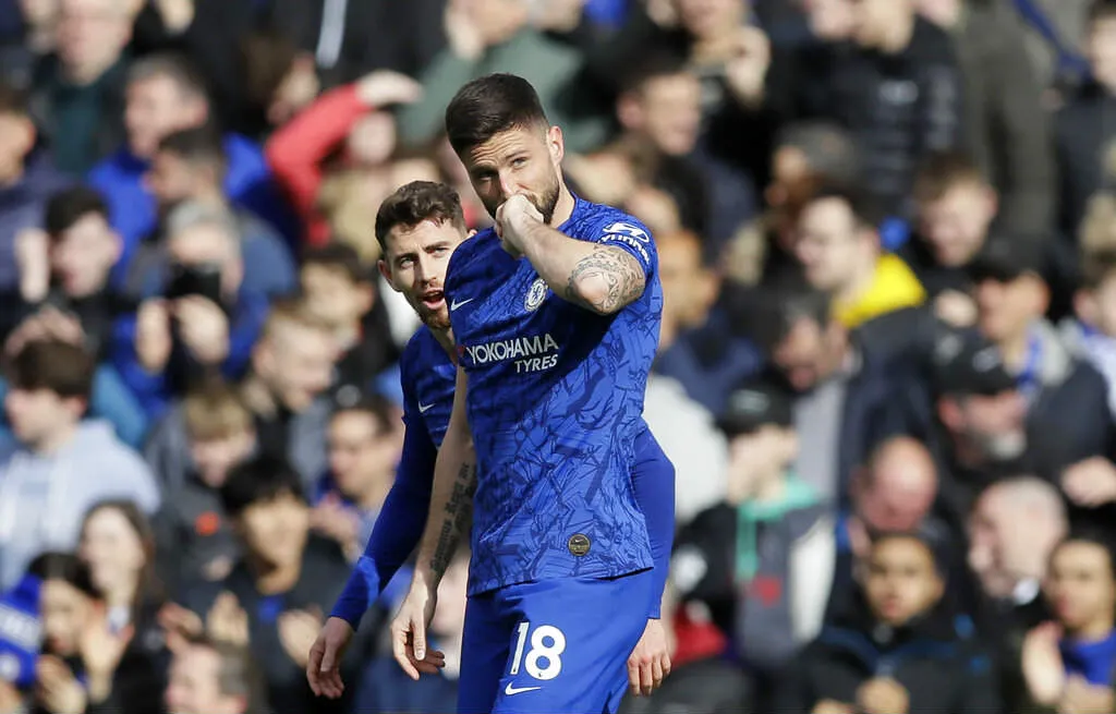 Giroud festeja una anotación con el Chelsea