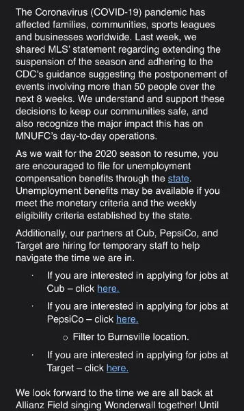 TWITTER @REDLOONS Correo filtrado a los empleados de Mnnesota United