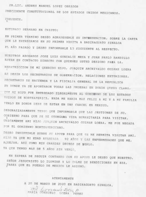 Carta de María Consuelo a López Obrador