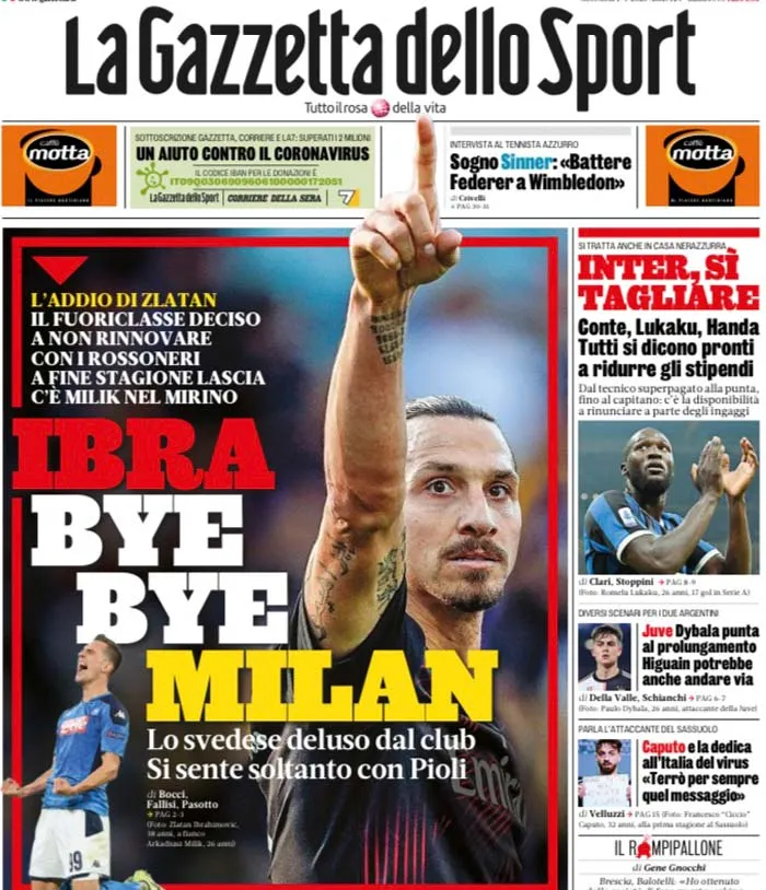 Así luce la portada del medio italiano con Ibrahimovic