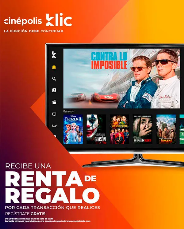 Promoción de Cinépolis Klic durante esta cuarentena