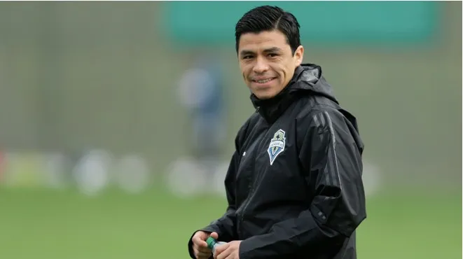 Pineda en un entrenamiento con Seattle