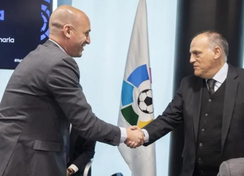 Luis Rubiales y Javier Tebas en un evento de La Liga