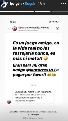 INSTAGRAM @JPVIGON Vigón contesta a un aficionado