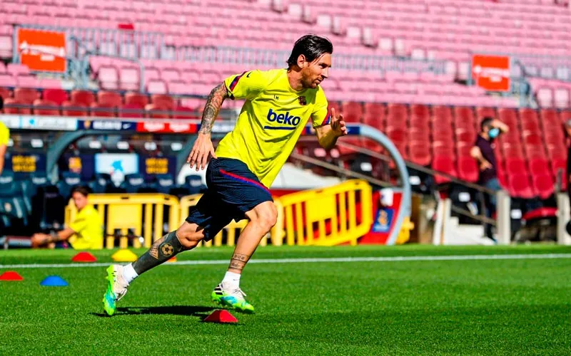 TWITTER @FCBarcelona Lionel Messi en una práctica del club culé