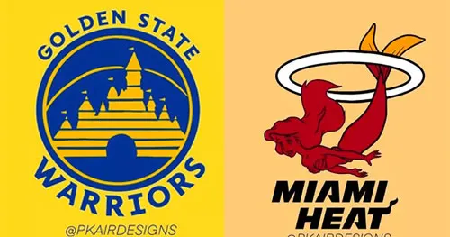 Los logos de Warriors y el Heat