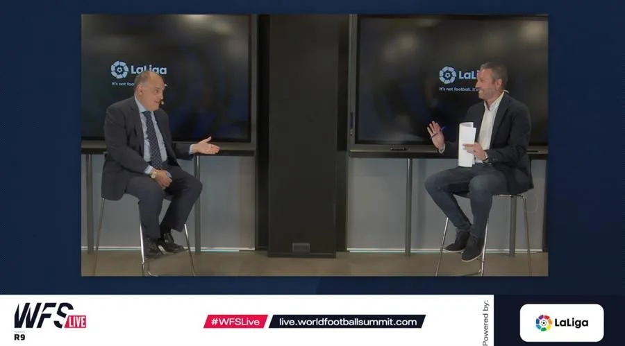 Javier Tebas en su participación en el World Football Summit