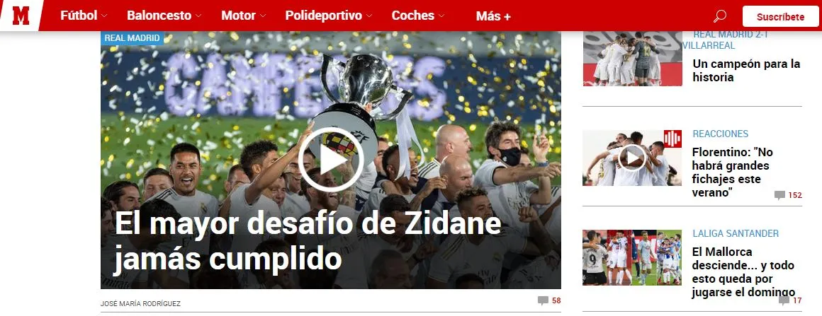 MARCA Portada en el portal de Marca