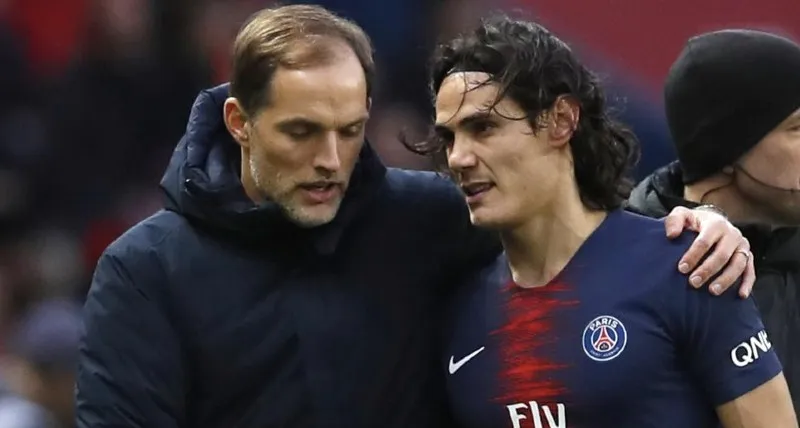 AP Tuchel y Cavani tras un juego del PSG