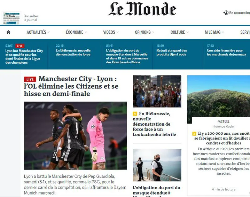 Le Monde también le dedicó un espacio al Olympique de Lyon