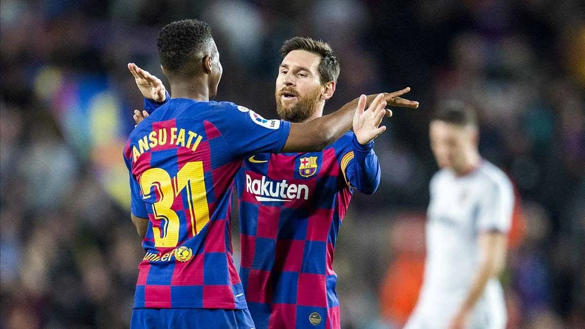 EFE Ansu Fati y Messi celebran una anotación