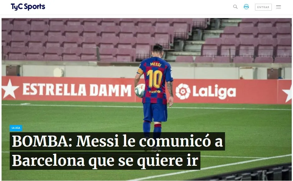 Portada en el portal de TyC