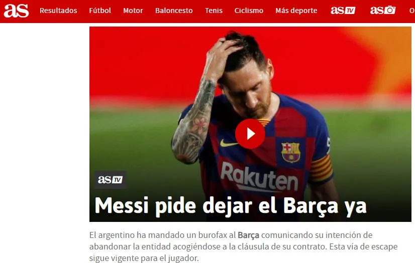 Portada en el portal de Diario AS