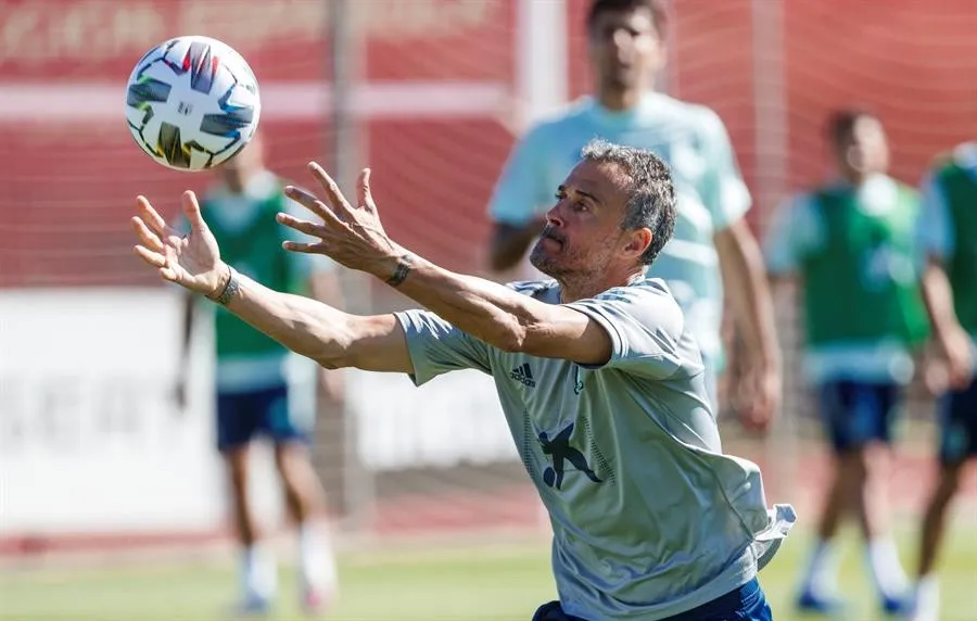 Luis Enrique en un entrenamiento con la Selección de España