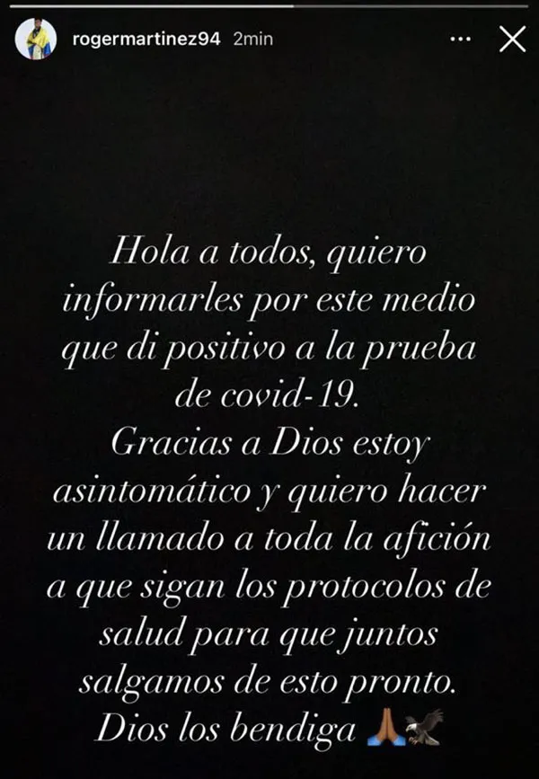 Así dio a conocer Roger Martínez su positivo por Covid-19