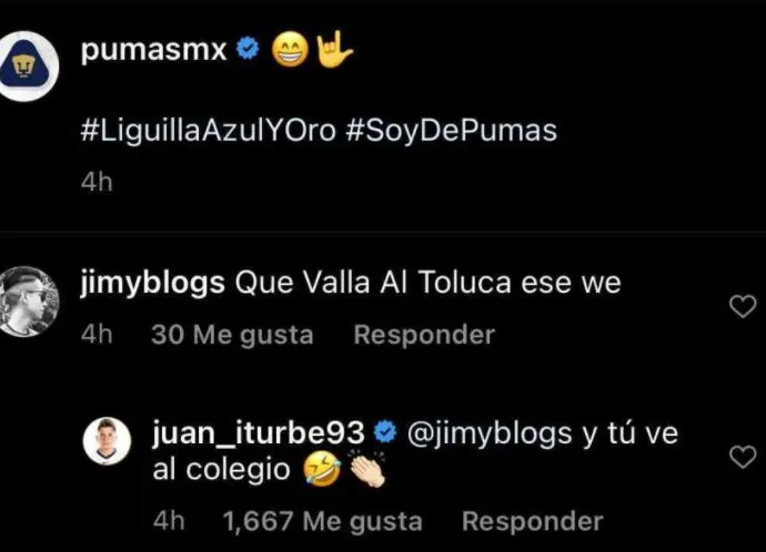 Respuesta de Iturbe en Instagram