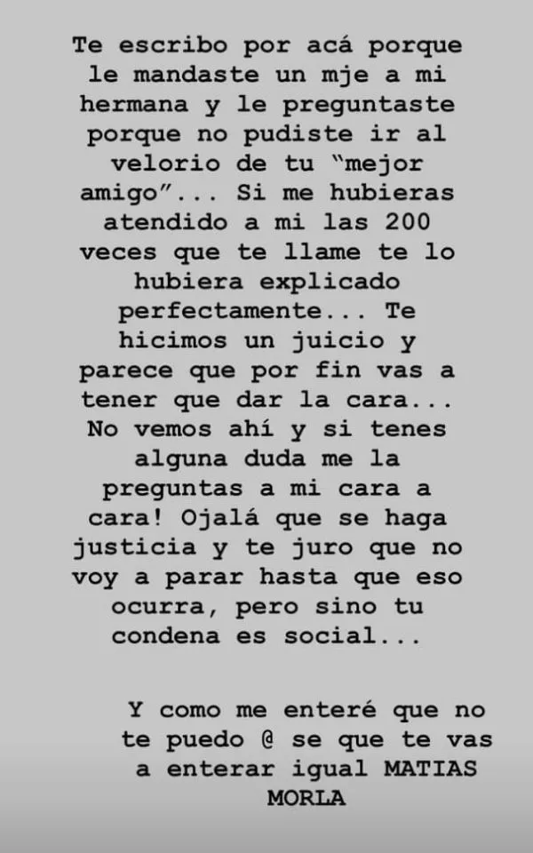 @dalmaraodna Mensaje de Dalma A Matías Morla