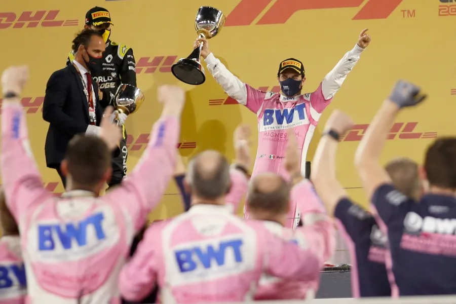 AP Sergio Pérez celebrando la conquista de un GP