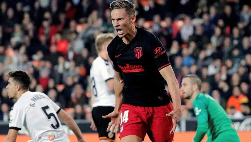 Marcos Llorente después de marcar gol con el Atlético de Madrid