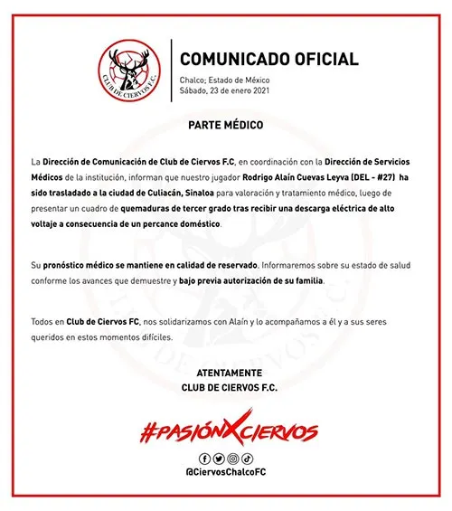 CLUB CIERVOS El comunicado del Club Ciervos tras el accidente
