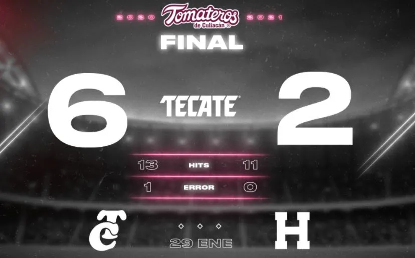Marcador final del juego entre Tomateros y Naranjeros