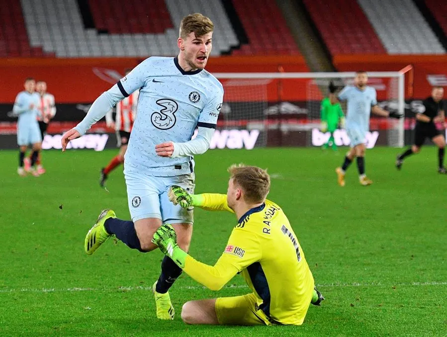 Timo Werner en acción ante Sheffield United