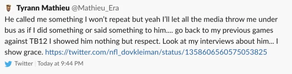 El tuit donde Matheiu señala lo dicho por Brady