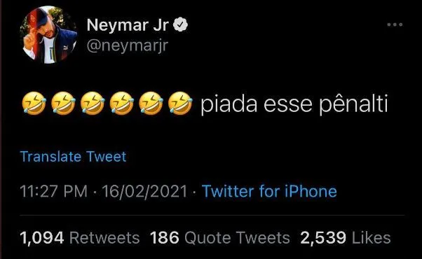 El tuit que borró Neymar