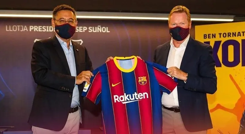 Koeman y Bartomeu durante la presentación del DT