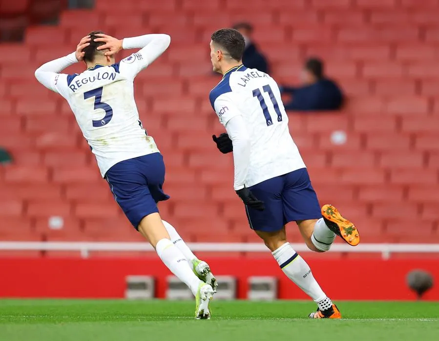 Erik Lamela celebrando su golazo de rabona