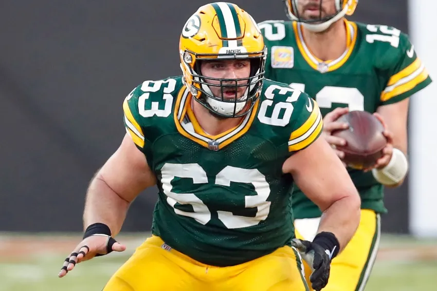 AP Corey Linsley en un partido con los Packers de Green Bay