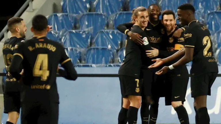 Jugadores del Barça celebran un gol