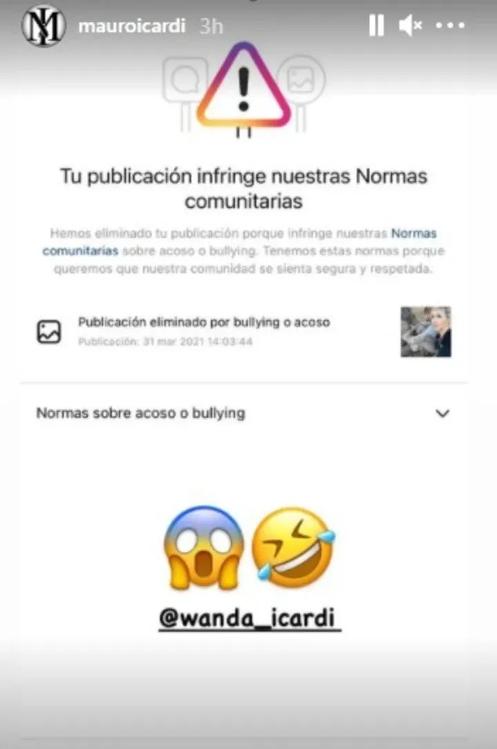 @mauroicardi Mauro Icardi fue bloqueado por Instagram por 'acoso o bullying'