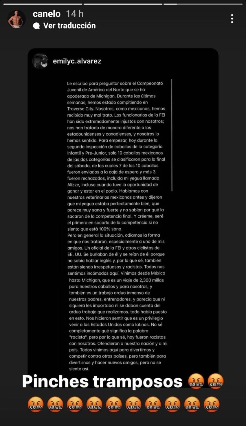 INSTAGRAM @canelo Relato de Emily en la cuenta del Canelo