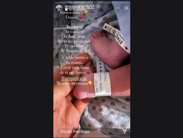 Mensaje de Jesús Gallardo tras el nacimiento de su hijo