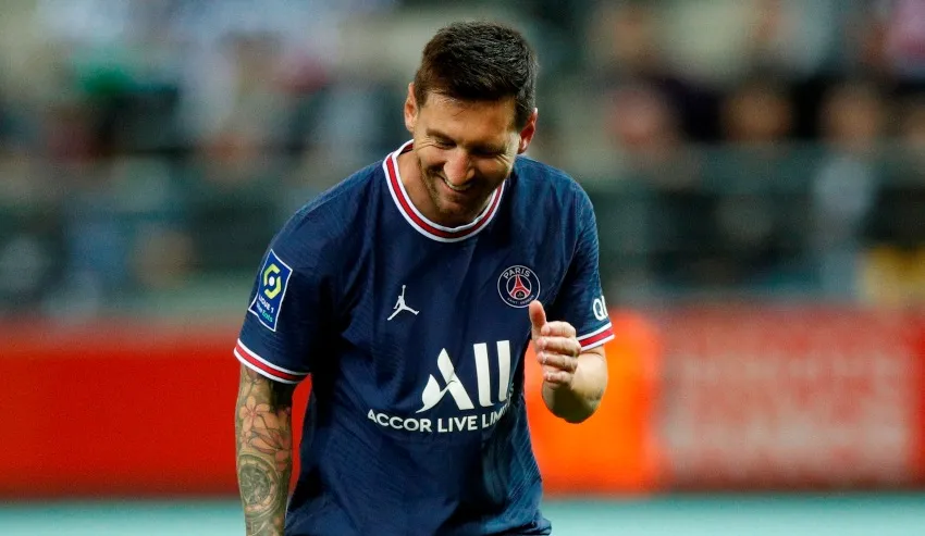 Lionel Messi en el partido entre el PSG y el Reims
