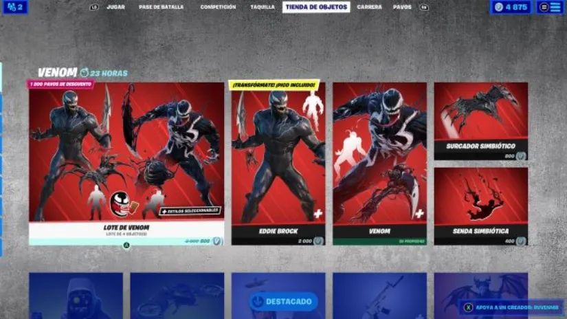 ESPECIAL Venom en la tienda de Fortnite